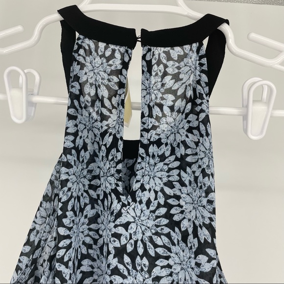 MICHEAL MICHEAL KORS NWT CLOUD NAVY BLUE BLACK FLORAL SLEEVELESS TANK TOP RUFFLE - Picture 3 of 8